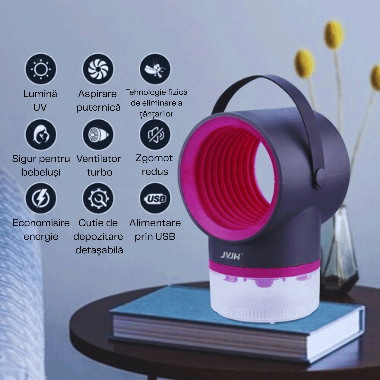 Lampă Xiaomi anti - țânțari UV LED USB – Capcană electrică insecte pentru dormitor și birou - Zanzar.ro